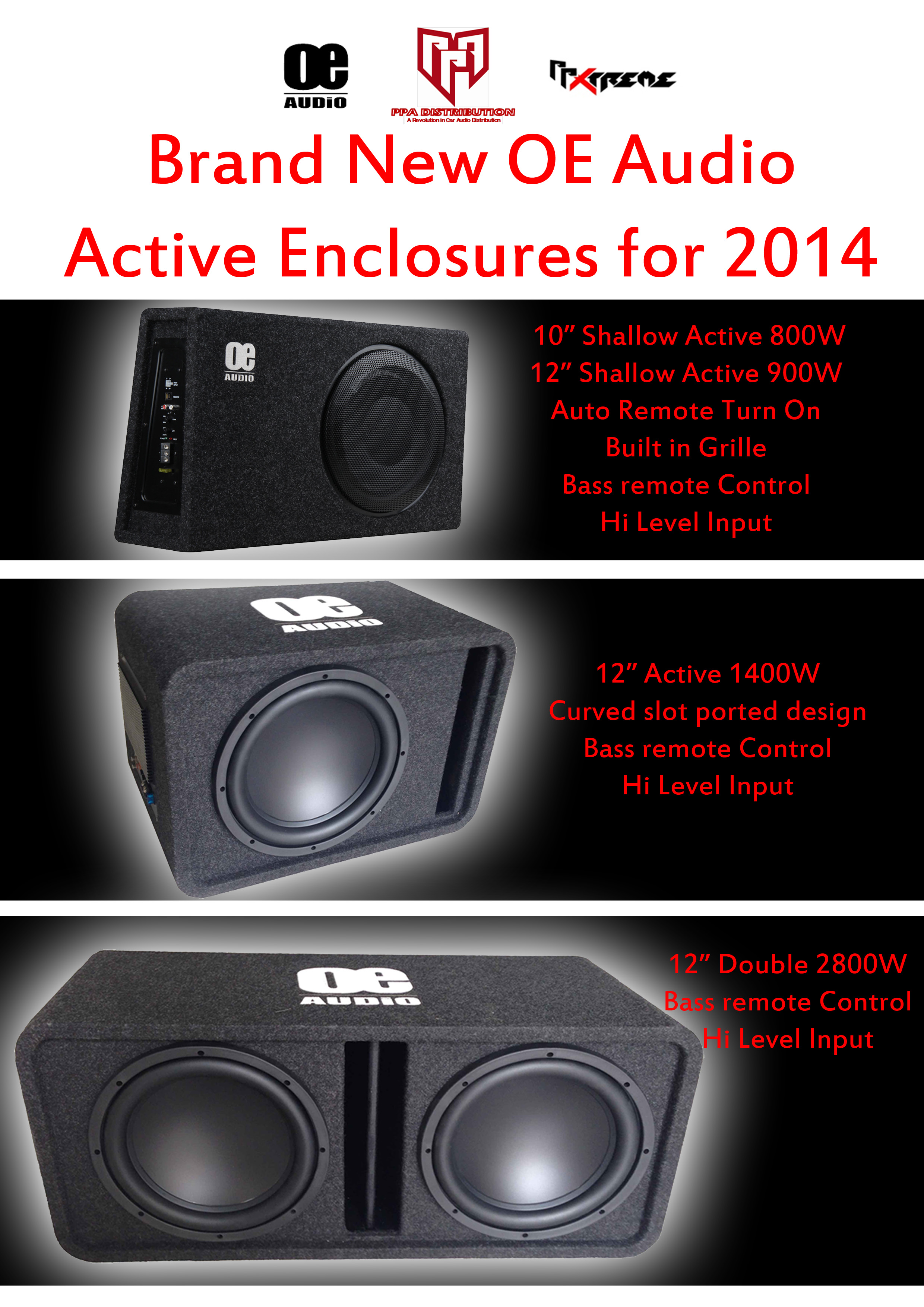 OE AUDIO OE 112SA Sub woofer built in AMP Amplified Active Slim Shallow bass box 